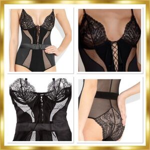 La Perla Soutache Black Paneled Mesh Lace Satin Bodysuit Size 1 Vintage RARE